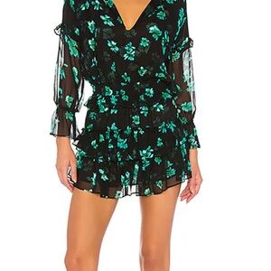Misa Los Angeles Black and Green Floral Mini Dress
